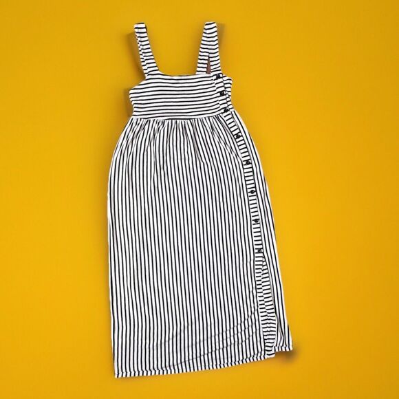 NWT Maeve Small Stripe Smocked Beachy Midi Dress Boho Chic Comfy Buttons Stretch - Picture 1 of 9